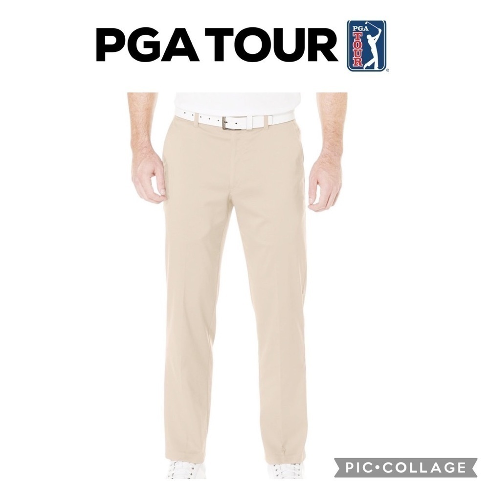 PGA Tour men Ultimate flat front golf pants light beige size 34x32 NWT